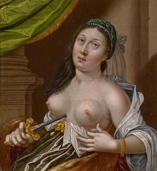 Lucretia, oil on copper, 15.7 x 14.3 cm, unsigned, Hans von Aachen, (Alte Kopie nach / old copy after), Köln 1552–1615 Prag