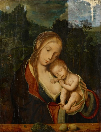 Madonna lactans with sleeping child, 15./16., Century, oil on oak wood, 65.5 x 51 cm, Not specified, Meister der Mansi-Magdalena, (?)