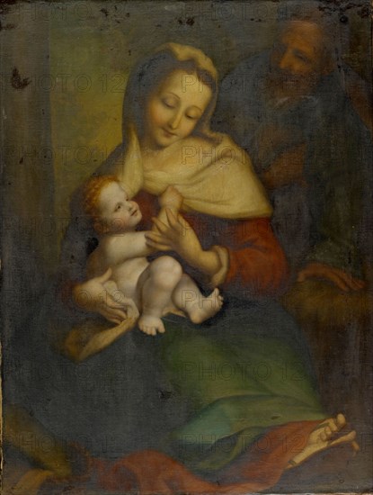 Madonna with child and the st., Joseph, oil on canvas, 104 x 78 cm, unmarked, Raffael, (Kopie nach (?) / copy after (?)), Urbino 1483–1520 Rom