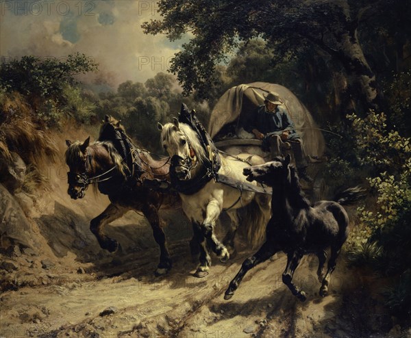 Courier in the Hohlweg, 1855, oil on canvas, 102 x 123.2 cm, signed and dated lower left: RKoller., 1855 [RK ligated], Johann Rudolf Koller, Zürich 1828–1905 Zürich