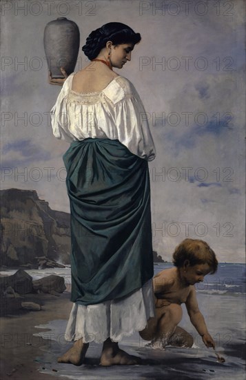 On the beach, fisher girl in Antium, 1870, oil on canvas, 192.3 x 126.6 cm, signed and dated lower left: Feuerbach., R. 70., Anselm Feuerbach, Speyer 1829–1880 Venedig