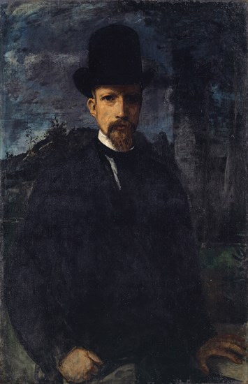 Selfportrait with High Hat, c. 1874, oil on canvas, 100.1 x 65 cm, unmarked, Hans von Marées, Elberfeld 1837–1887 Rom