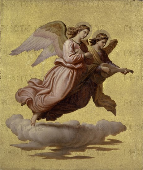 Two floating angels, 1865, oil on canvas, 29.2 x 24.7 cm, signed and dated on the back of the canvas: Joh. V. Chr., Schraudolph the 19 January 1865., Johann von Schraudolph, Oberstdorf 1808–1879 München
