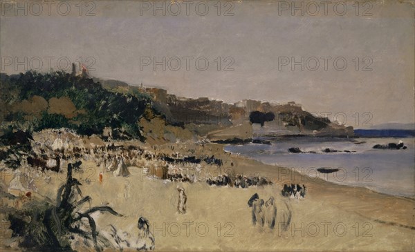 On the beach of Tangier, c. 1858/60, oil on canvas, mounted on cardboard, 31.3 x 51.4 cm, unmarked, Frank Buchser, Feldbrunnen/Solothurn 1828–1890 Feldbrunnen/Solothurn