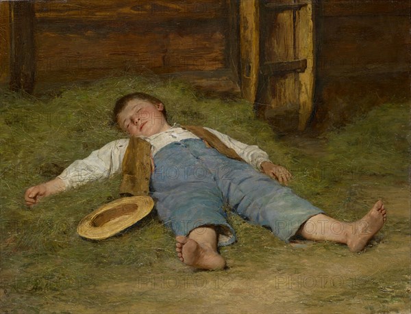 Sleeping Boy in the Hay, 1891-1897, oil on canvas, 54.8 x 70.7 cm, signed lower left: Anker, Albert Anker, Ins/Bern 1831–1910 Ins/Bern