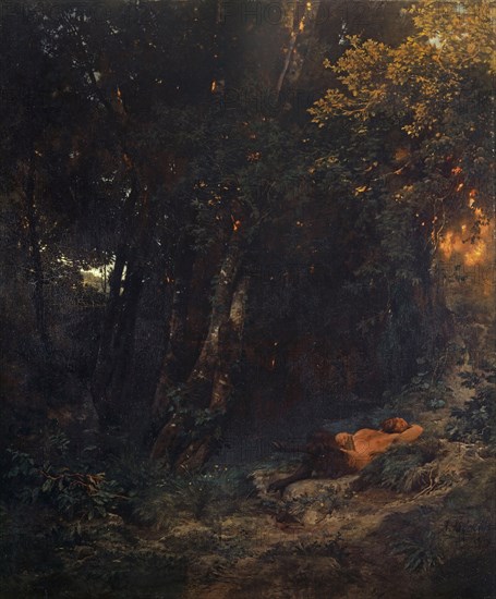 Forest Landscape with Resting Pan, c. 1855, oil on canvas, 89.8 x 75.2 cm, signed lower right: A. Böcklin f., Arnold Böcklin, Basel 1827–1901 San Domenico