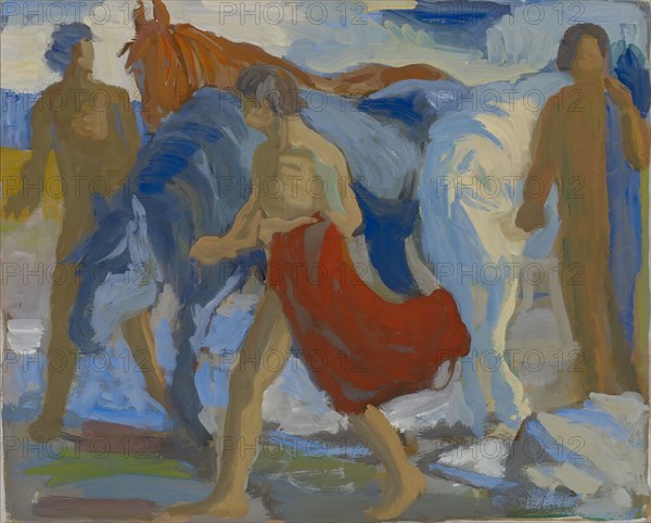 Youngsters with horses, c. 1913/15, tempera on paper, 63 x 74 cm, unmarked, Paul Altherr, Lichtensteig/St. Gallen 1870–1928 Basel