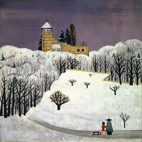 Castle Birseck in the Snow, 1922, oil on canvas, 68.5 x 68.5 cm, monogrammed and dated lower right: FB 22, Fritz Baumann, Basel 1886–1942 Basel