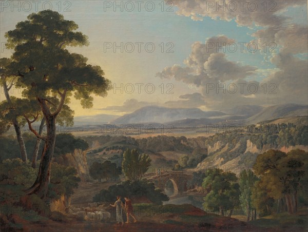 Italian landscape with shepherds, oil on canvas, 91.5 x 120.5 cm, unsigned, Peter Birmann, Basel 1758–1844 Basel