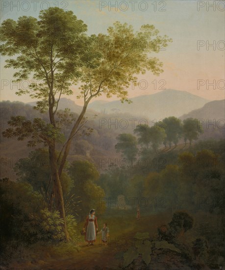 Italian Landscape with Women at the Fountain (Landscape near Tivoli), oil on canvas, 54.5 x 56.5 cm, unsigned, Samuel Birmann, Basel 1793–1847 Basel