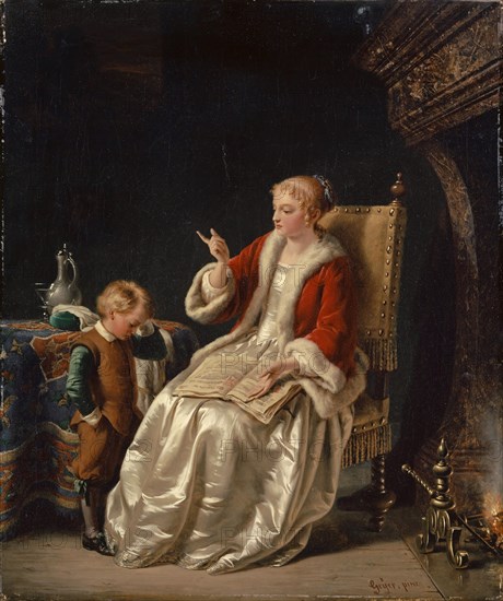 The Maternal Exhortation, oil on canvas, 45 x 37 cm, Signed lower right: Geyer., pinx, :, Johann Geyer, Augsburg 1807–1875 Augsburg