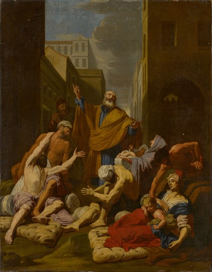 The hl., Peter heals the sick with his shadow, oil on canvas, 100 x 77 cm, unmarked, Jean Jouvenet, (Kopie nach / copy after), Rouen 1644–1717 Paris