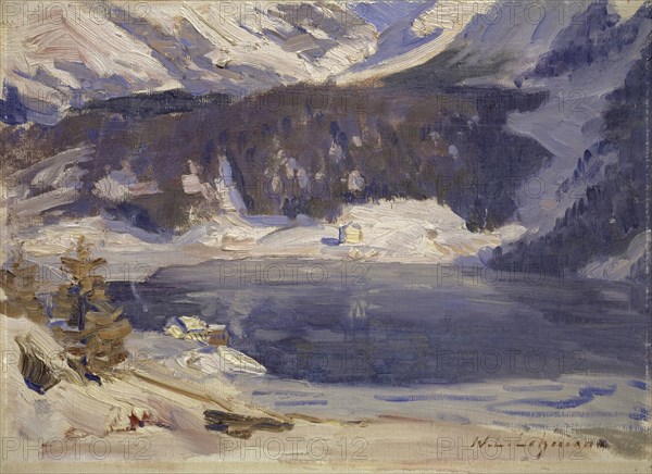 Thaw, Davos, between 1909 and 1912, oil on canvas on cardboard, 26.5 x 36 cm, signed lower right with red color: W.L.Lehmann, Wilhelm Ludwig Lehmann, Zürich 1861–1932 Zürich