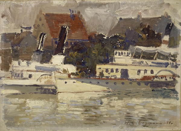 Lindau, 1911, oil on canvas on cardboard, 26.5 x 36.5 cm, signed and dated lower right with red color: W.L., Lehmann.11, ., Wilhelm Ludwig Lehmann, Zürich 1861–1932 Zürich