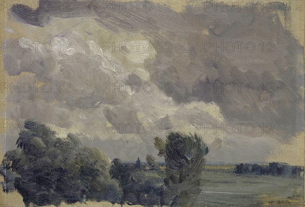 Storm, oil on canvas on cardboard, 25 x 36.5 cm, signed lower right with red color: Wilhelm Lehmann, Wilhelm Ludwig Lehmann, Zürich 1861–1932 Zürich