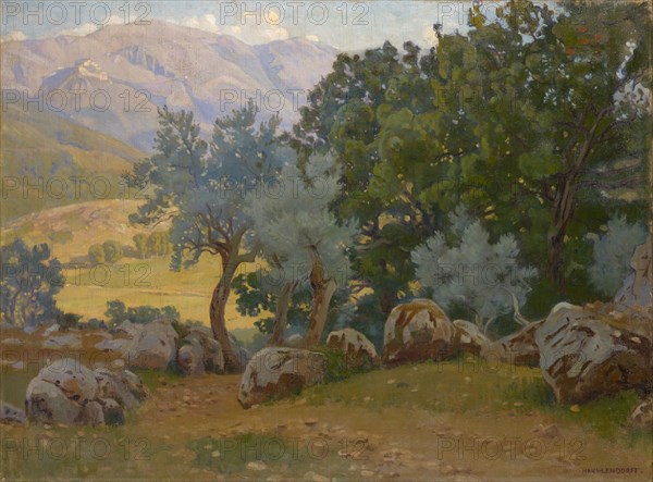 From the Sabine Mountains, oil on canvas, 75.5 x 100.5 cm, signed lower right: HANS · LENDORFF., Hans (Johann) Ludwig Lendorff, Basel 1863–1946 Basel