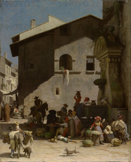 Roman Market Scene, 1861, oil on mahogany, 40 x 33 cm, signed and dated lower right: A. van Muyden., 1861, Jacques Alfred van Muyden, Lausanne 1818–1898 Champel/Genf