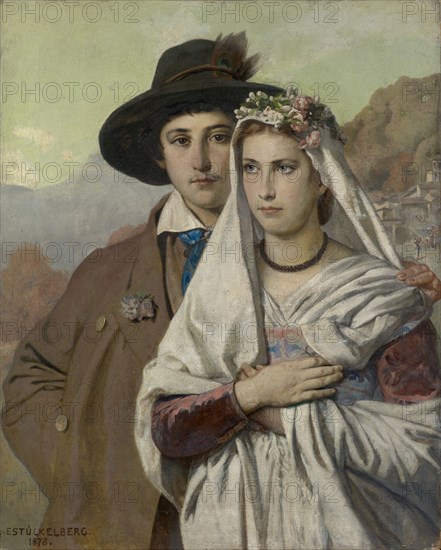Bride and groom from the Sabine Mountains, 1878, canvas, 100 x 80 cm, signed and dated lower left: p., ESTÜCKELBERG, ., 1878., Ernst Stückelberg, Basel 1831–1903 Basel