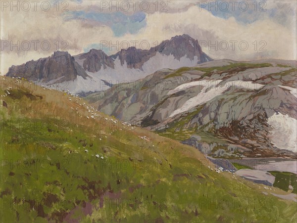 Mountain meadow, tempera on canvas, 47.5 x 62.5 cm, not marked, Régnault Sarasin, Basel 1886–1943 Ronco/Tessin
