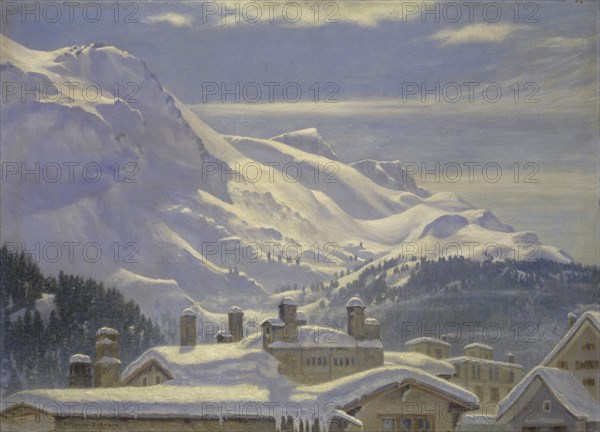 Piz Corvatsch depuis St. Moritz, oil on board, 49 x 68 cm, signed lower left: RÉGNAULT SARASIN, Régnault Sarasin, Basel 1886–1943 Ronco/Tessin