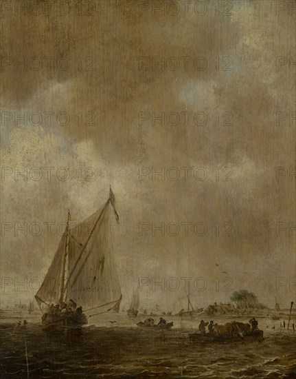 Sailing ship, around 1650/1655, oil on oak wood, 26 x 21 cm, monogrammed left in the right boat: VG, Jan van Goyen, Leiden 1596–1656 Den Haag
