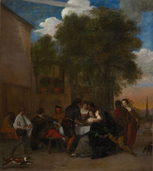 Society outdoors, oil on canvas, 73.5 x 65.5 cm, Not specified, Gerard Pietersz. van Zyl, Leiden 1607/08–1665 Amsterdam (begraben)