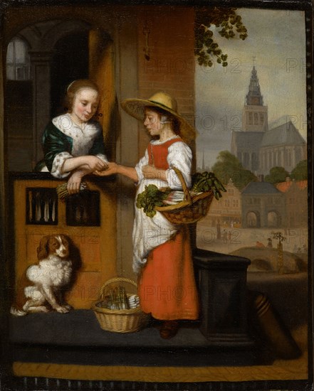 Vegetable seller, late 1650s, oil on canvas, 48.1 x 38.3 cm, unmarked, Nicolaes Maes, Dordrecht 1634–1693 Amsterdam