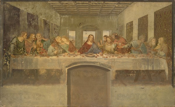 The Last Supper, 1834, oil on canvas, 42 x 68 cm, unmarked., On the reverse probably dated by the artist: Milano the 11th of September 1834, Leonardo da Vinci, (Kopie nach / copy after), Anchiano (bei Vinci) 1452–1519 Ambois (bei Tours)