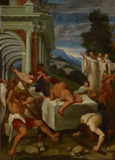 The hl., Benedict Banishes the Devil, oil on canvas, 114.5 x 82 cm, unmarked, Ludovico Carracci, (Kopie nach / copy after), Bologna 1555–1619 Bologna
