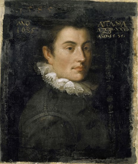 Portrait of a young man, 1585, oil on canvas, 50 x 41 cm, Not dated, but dated right of the head, in white: ÆTATIS • XXVI • AN [N] O • 15 • 85 •, Hans Bock d. Ä., (?), Zabern/Elsass um 1550/52–1624 Basel