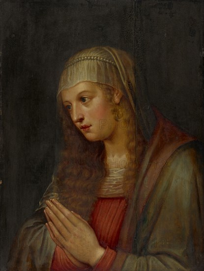 Mary in Worship, c. 1600, oil on panel, 66 x 49.5 cm, unsigned, Französischer Meister, 16. Jh., (?), Deutscher Meister, (alternative Zuschreibung / alternative attribution)