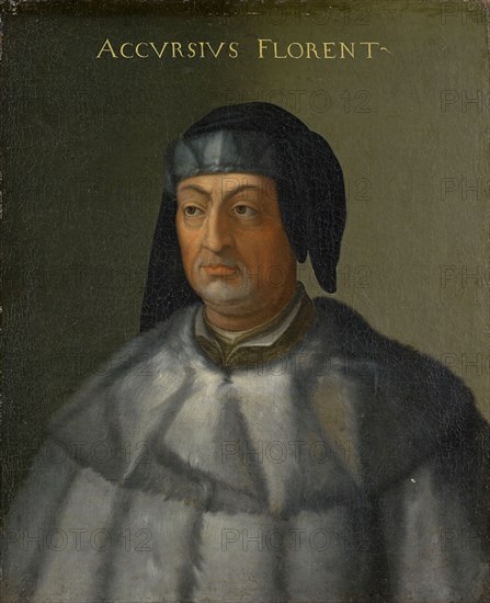 Portrait of Accursius, oil on canvas, 77 x 63 cm, unmarked., Above: ACCVRSIVS FLORENT [INUS], Cristofano (di Papi) dell' Altissimo, (Kopie nach / copy after), um 1525–1605 Florenz