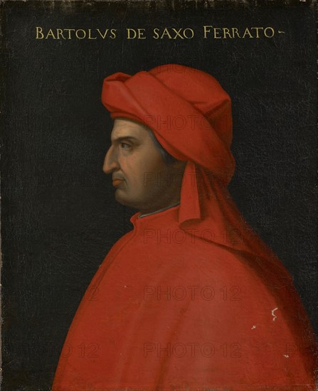 Portrait of Bartolo da Sassoferrato, oil on canvas, 77.5 x 64 cm, not specified., Above: BARTOLVS DE SAXO FERRATO, Cristofano (di Papi) dell' Altissimo, (Kopie nach / copy after), um 1525–1605 Florenz