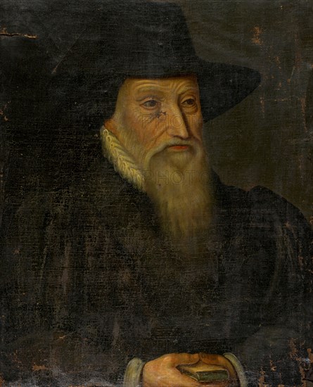 Portrait of a white-bearded man in a black wide-brimmed hat, oil on canvas, 78 x 65 cm, unmarked, Schweizerischer Meister, 17. Jh., (?)