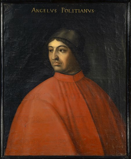 Portrait of Angelo Poliziano, oil on canvas, 76 x 63 cm, unmarked., Above: ANGELVS POLITIANVS •, Cristofano (di Papi) dell' Altissimo, (Kopie nach / copy after), um 1525–1605 Florenz