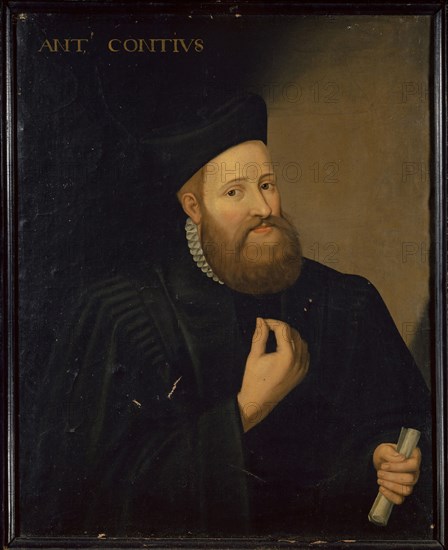 Portrait of Antoine Le Conte, oil on canvas, 82 x 68 cm, unmarked., Above: ANT. [ONIUS] CONTIVS, Schweizerischer Meister, 17. Jh.