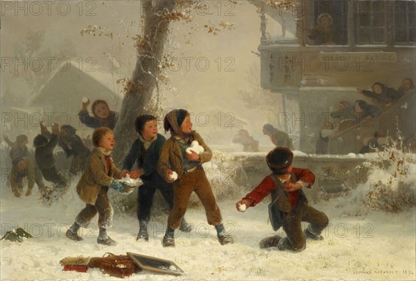 A fight with snowballs (snowball fight), 1874, oil on canvas, 56 x 84 cm, signed and dated lower right: EDOUARD GIRARDET., 1874, Edouard Girardet, Neuenburg 1819–1880 Versailles