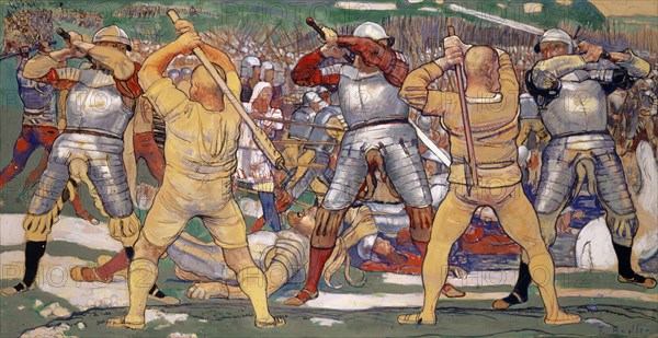 The Battle of Näfels, 1896-1897, tempera on paper, 52.3 x 98.3 cm, signed lower right: F. Hodler., Ferdinand Hodler, Bern 1853–1918 Genf