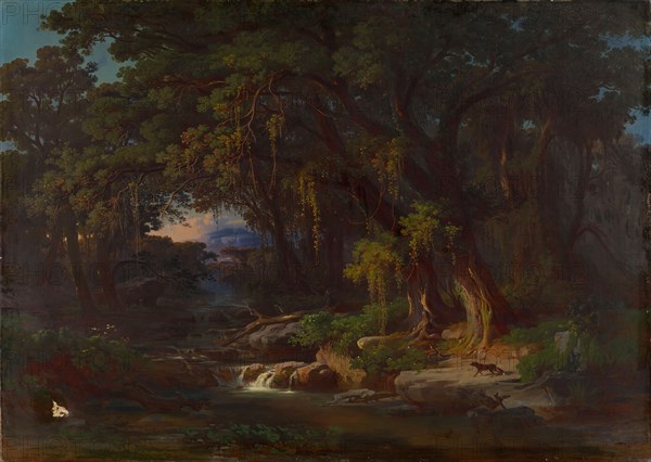 Forest landscape in the Roman mountains, oil on canvas, 123.7 x 173 cm, not specified, Johann Jakob Frey, Basel 1813–1865 Frascati