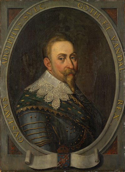 Portrait of Gustav Adolf, King of Sweden, oil on panel, 91 x 66.5 cm, Signed lower right in an oval frame: Io Plep., Transcript of the frame: GVSTAVVS ADOLPHVS SVEC [orum] GOTH. [Orum] ET VANDAL. [Orum] REX., Joseph Plepp, Bern 1595–1642 Bern