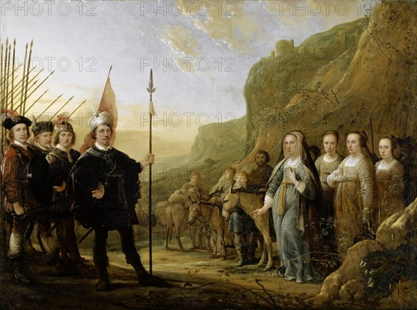 The meeting of David and Abigail., Portrait of the family of Lowijs Jacobsz., Molenschot and his wife Janneken Jansdr., Rokus, oil on canvas, 154.5 x 207.5 cm, signed lower right on the rock: A. Cuyp., Aelbert Cuyp, Dordrecht 1620–1691 Dordrecht
