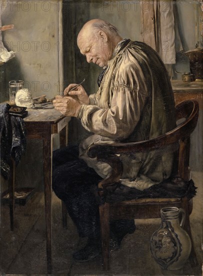 The dental technician (Carl Friedrich Mohr, 1812-1891), 1876/1884, oil on panel, 74 x 56 cm, signed and inscribed lower right: F. Schider., Basel., Fritz Schider, Salzburg 1846–1907 Basel