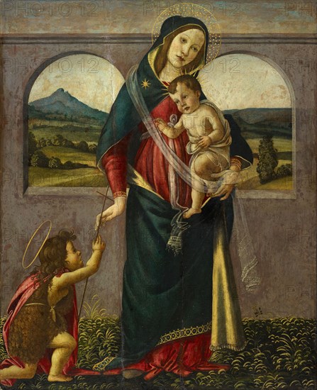 Madonna with Child and the Johannesknaben, mixed media on poplar wood, 78.5 x 64.3 cm, unsigned, Sandro Botticelli, (Schule / school), Florenz um 1445–1510 Florenz