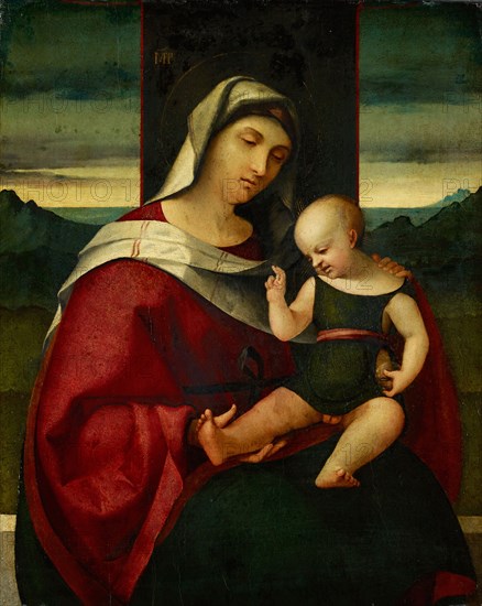 Madonna and Child, oil on chestnut wood, 62.4 x 50 cm, monogrammed top center: MPP, Oberitalienischer Meister, Anfang 16. Jh.