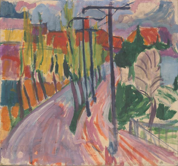 Street with trees (near Freidorf), 1927, oil on canvas, 75 x 80.5 cm, not marked, Hermann Scherer, Rümmingen/Baden-Württemberg 1893–1927 Basel