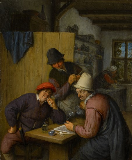 Three Drinking and Smoking Farmers in a Tavern, c. 1666/67, oil on oak, 23.2 x 19 cm, unmarked, Adriaen van Ostade, Haarlem 1610–1685 Haarlem