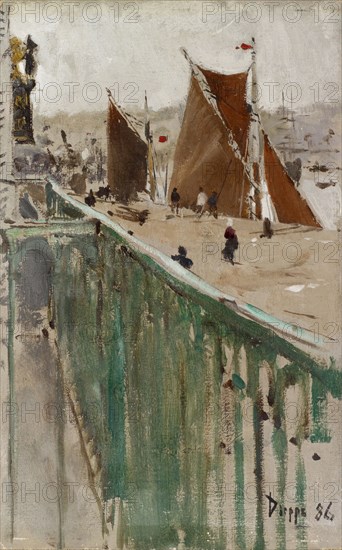 At the port of Dieppe, 1886, oil on canvas, on cardboard, 22 x 14 cm, inscribed and dated lower right: Dieppe 86, Unbekannt, 19. Jh.