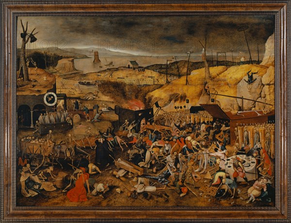 Triumph of Death, 1608 (?), Oil on oak, 123.3 x 166.5 cm, Dated on the black flag: 1608 [?], Pieter Brueghel d. J., Brüssel 1564/65–1637/38 Antwerpen, Pieter Bruegel d. Ä., (Kopie nach / copy after), um 1526/30–1569 Brüssel