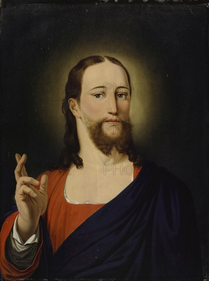 Blessing Christ, 1820, oil on oak wood, 44.8 x 33.3 cm, Inscribed, signed and dated lower right: No.3., Marq., Weeker p., [superscript] t, 1820, Marquard Fidel Dominikus Wocher, Mimmenhausen 1760–1830 Basel