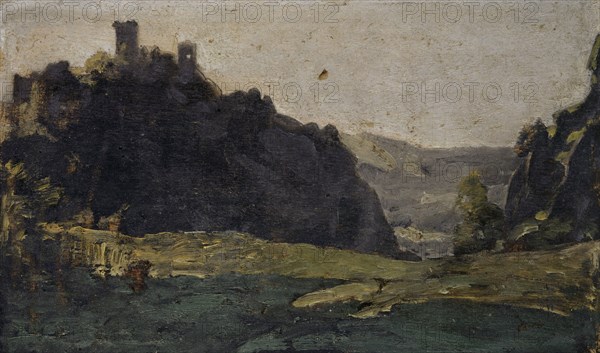 Ruin Neu Falckenstein near Balsthal, 1886/1889, oil on lime wood, ca. 13 x 22 cm, monogrammed lower right: E ST., Ernst Stückelberg, Basel 1831–1903 Basel